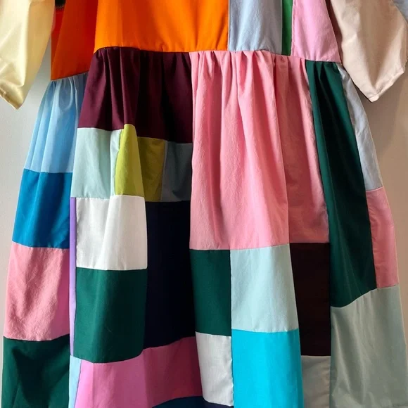 Handmade Quilted Patchwork Colorblock Dress SKU 02263 - Picture 12 of 16